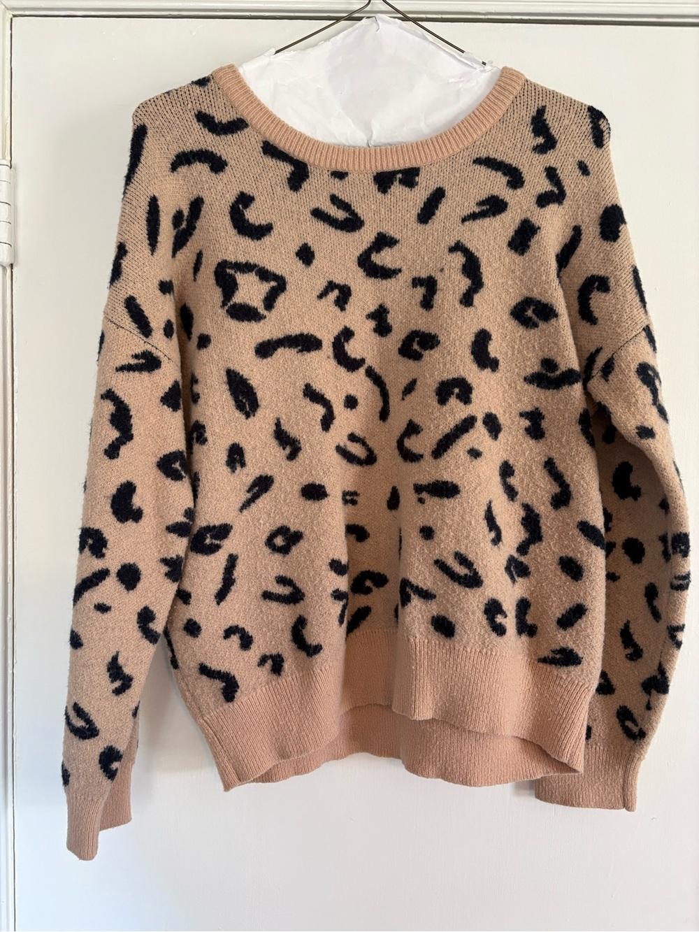 Source Unknown Beige and Black Leopard Crewneck Sweater